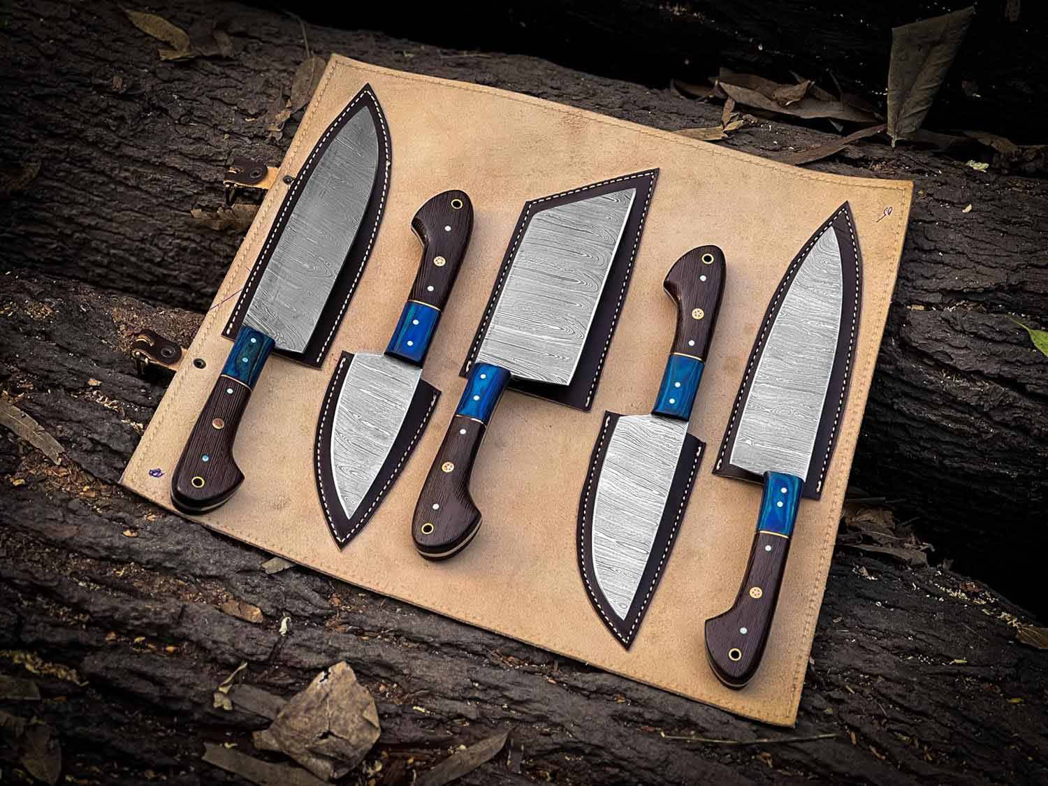 professional chef knives set with case 5 Damascus Kitchen Knife