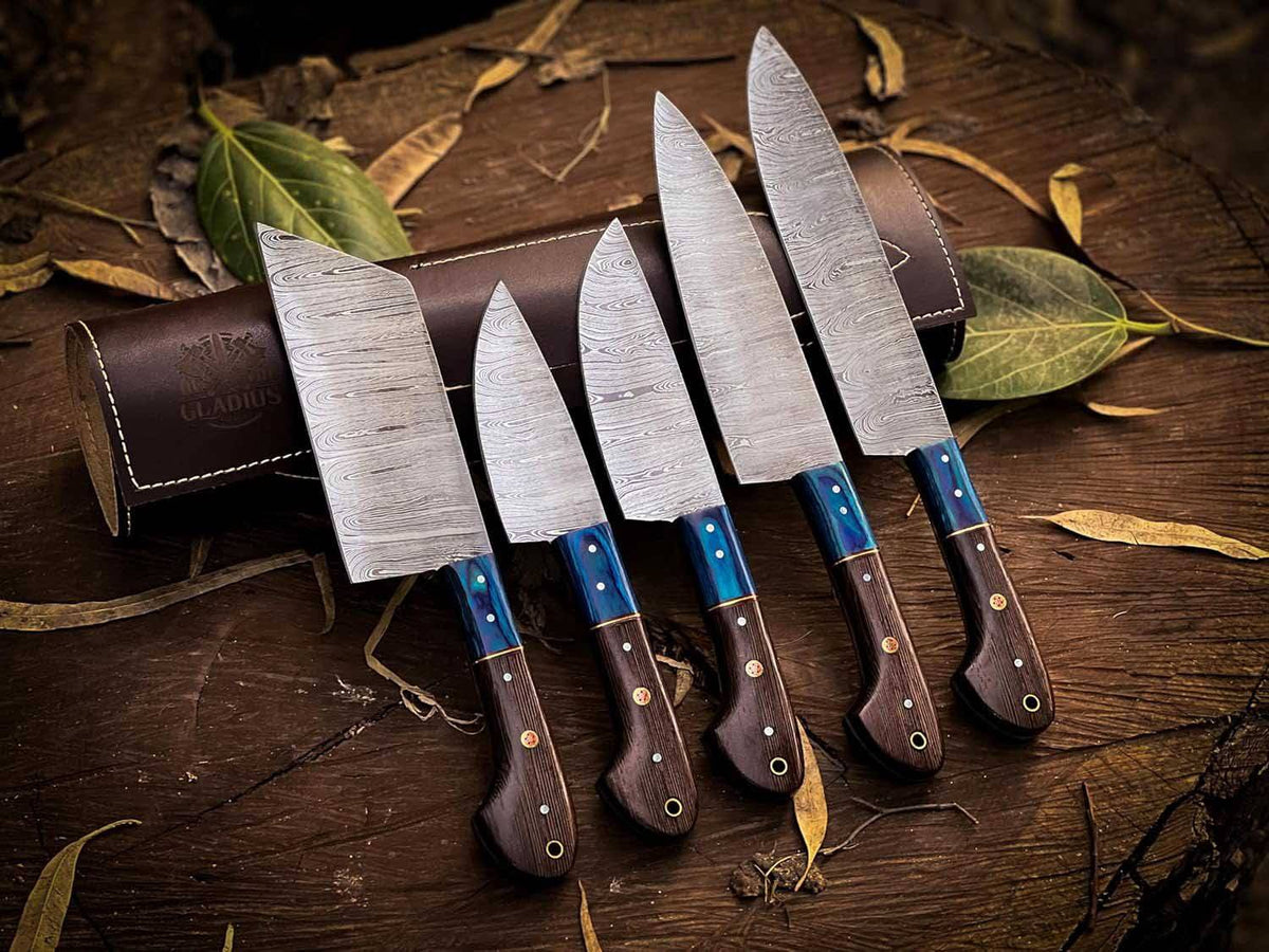 professional chef knives set with case 5 Damascus Kitchen Knife