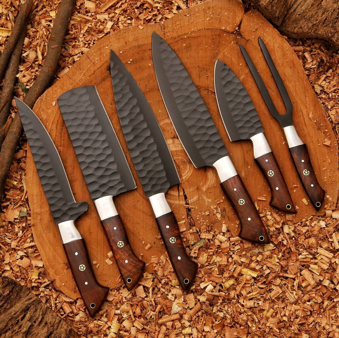 Custom handmade 440c steel chef knife set 6 Pcs BBQ set