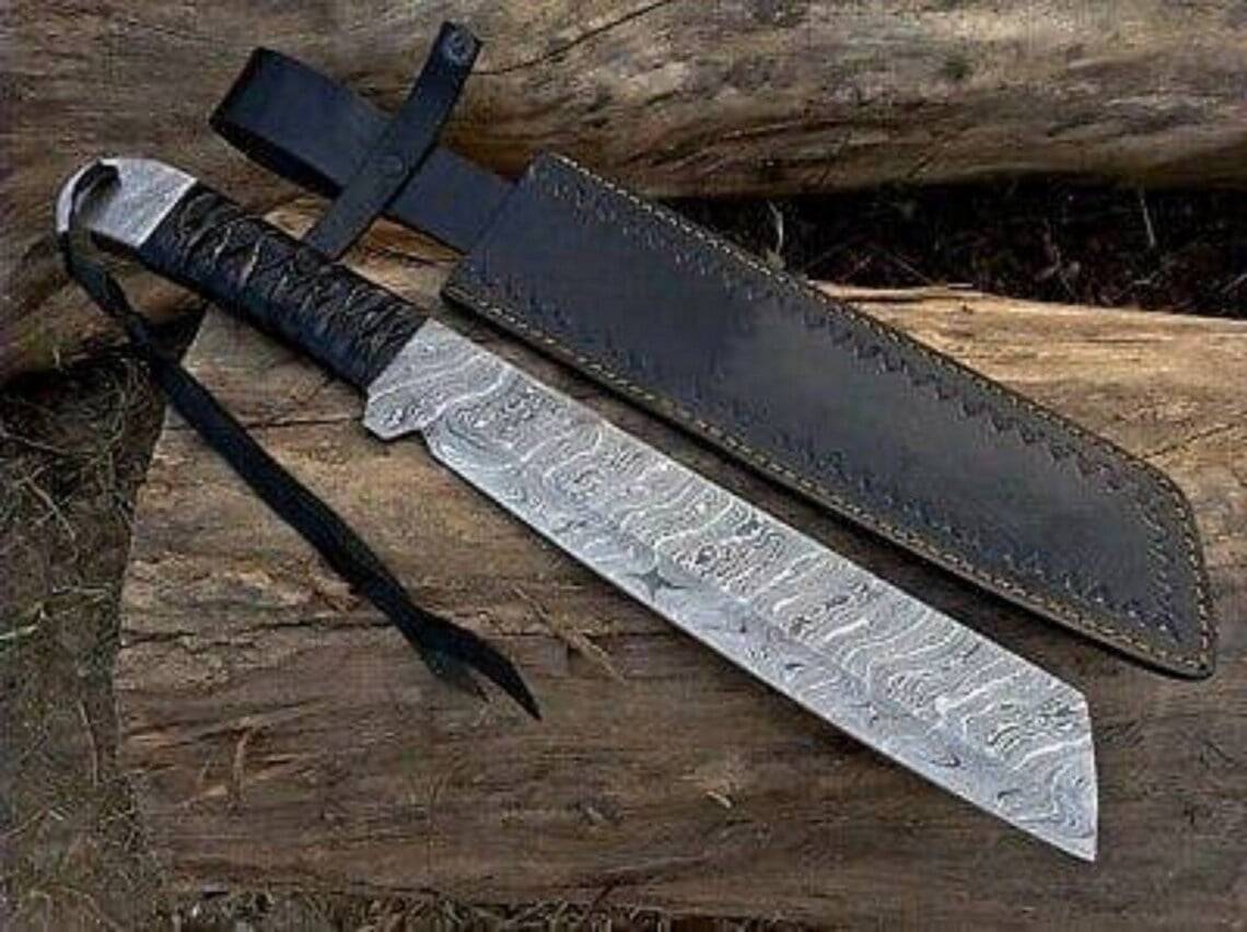 Handmade Damascus steel knife full tang machete