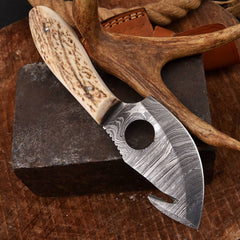 Deer Hunter Stag Handle Damascus Steel Gutting Gut Hook Knife