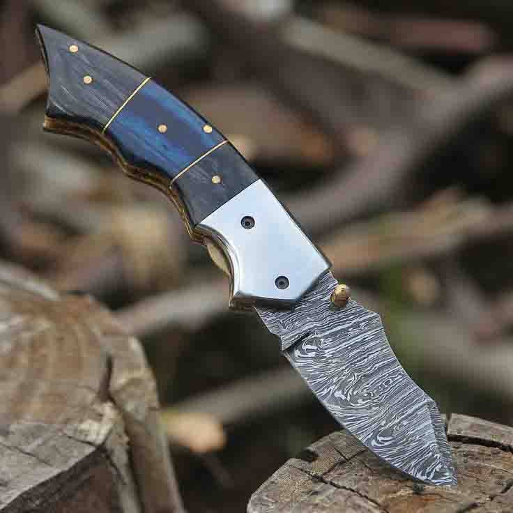 Custom Damascus pocket knife with liner lock