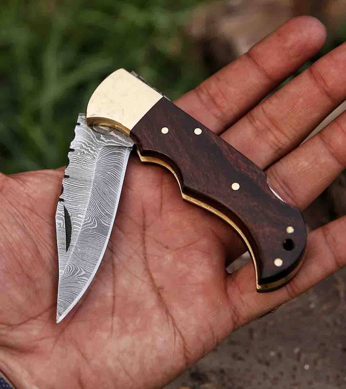 Forgeborn Damascus Pocket Knife - Handcrafted Folding EDC Knife with Distinctive Patterns for Everyday Carry.