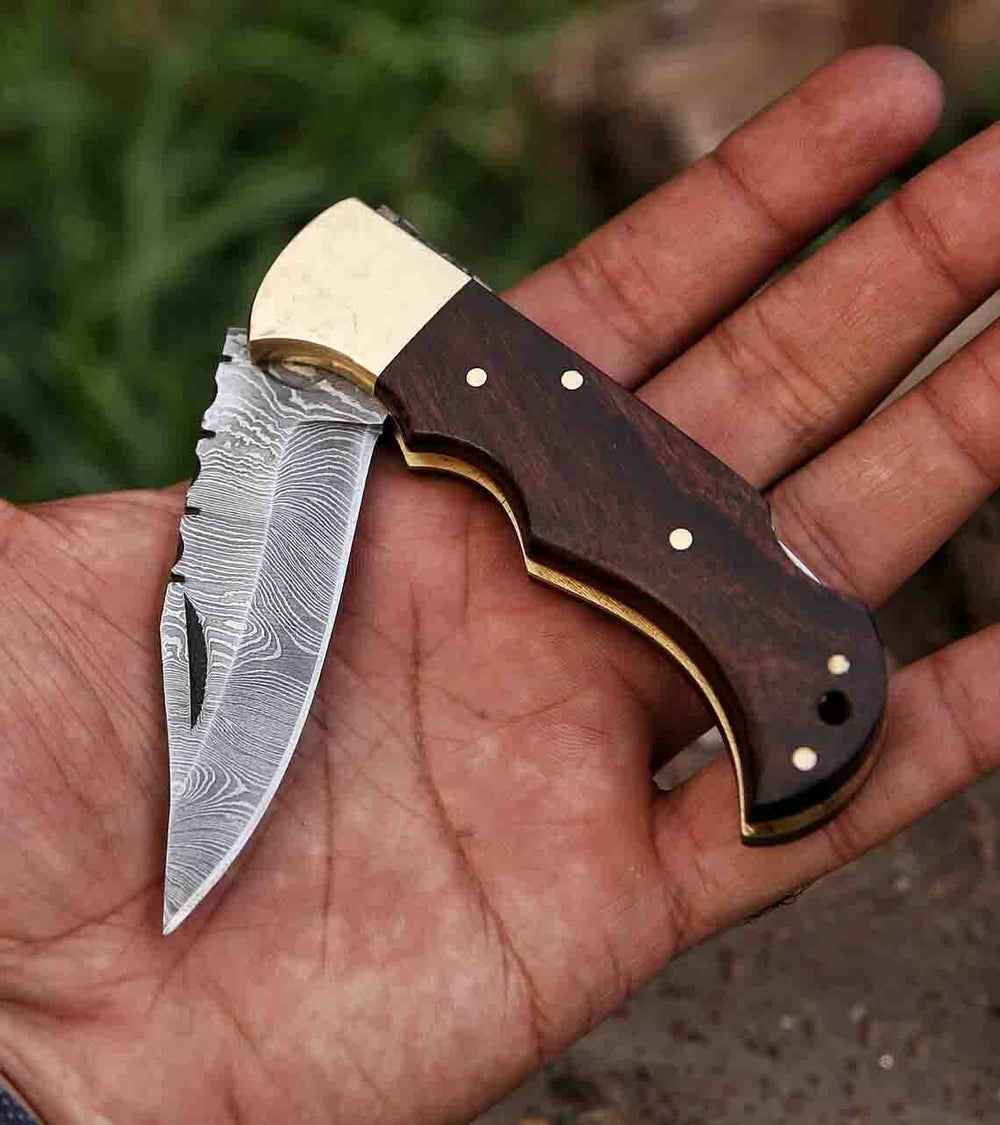 Forgeborn Damascus Pocket Knife - Handcrafted Folding EDC Knife with Distinctive Patterns for Everyday Carry.