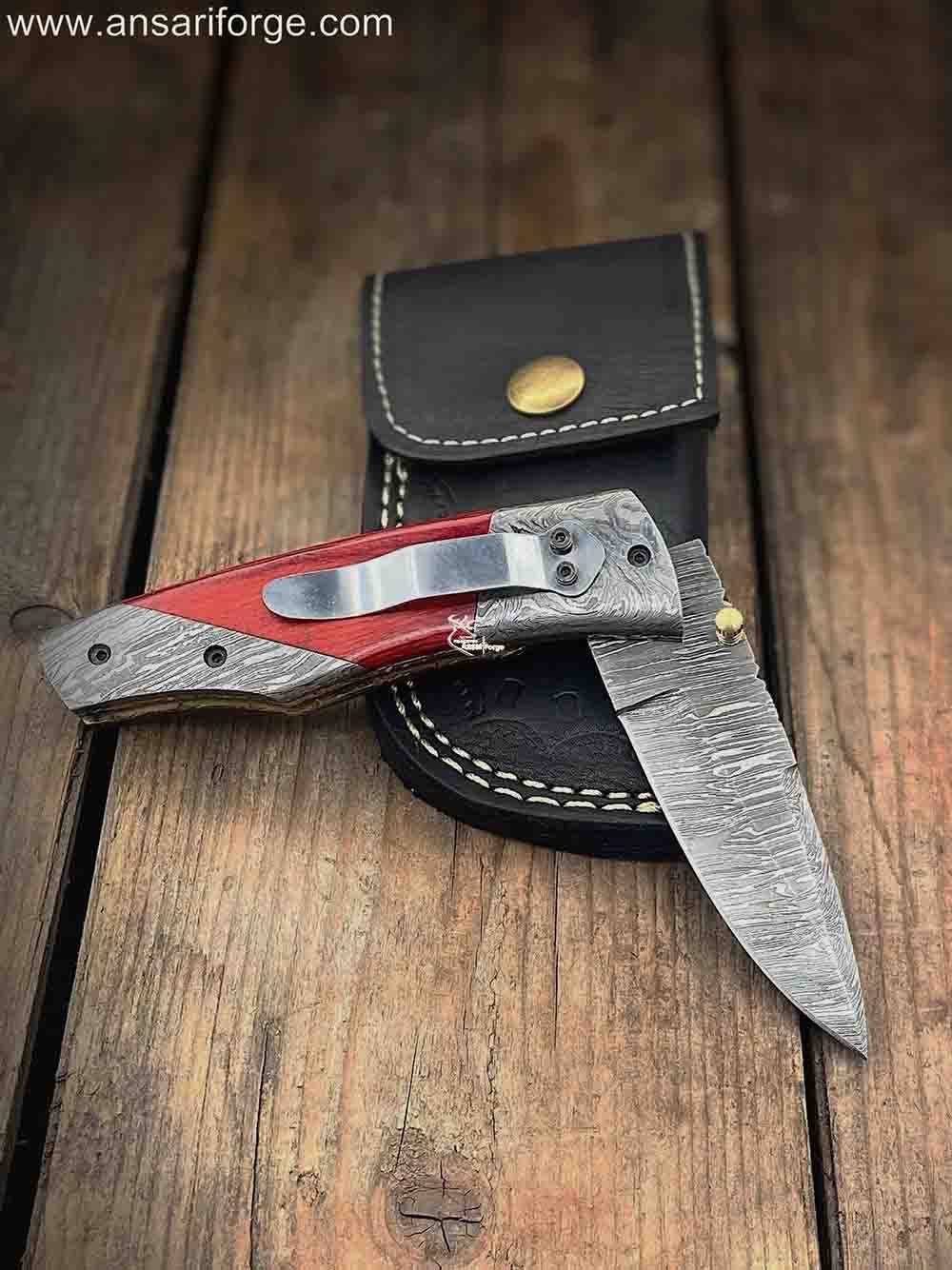 Custom Handmade Damascus Steel Pocket Knife With Clip
