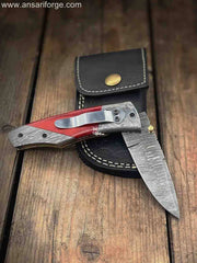 Custom Handmade Damascus Steel Pocket Knife With Clip