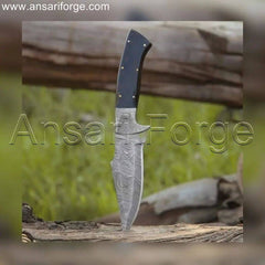 Handmade Damascus Steel Hunting Knife with Leather Sheath