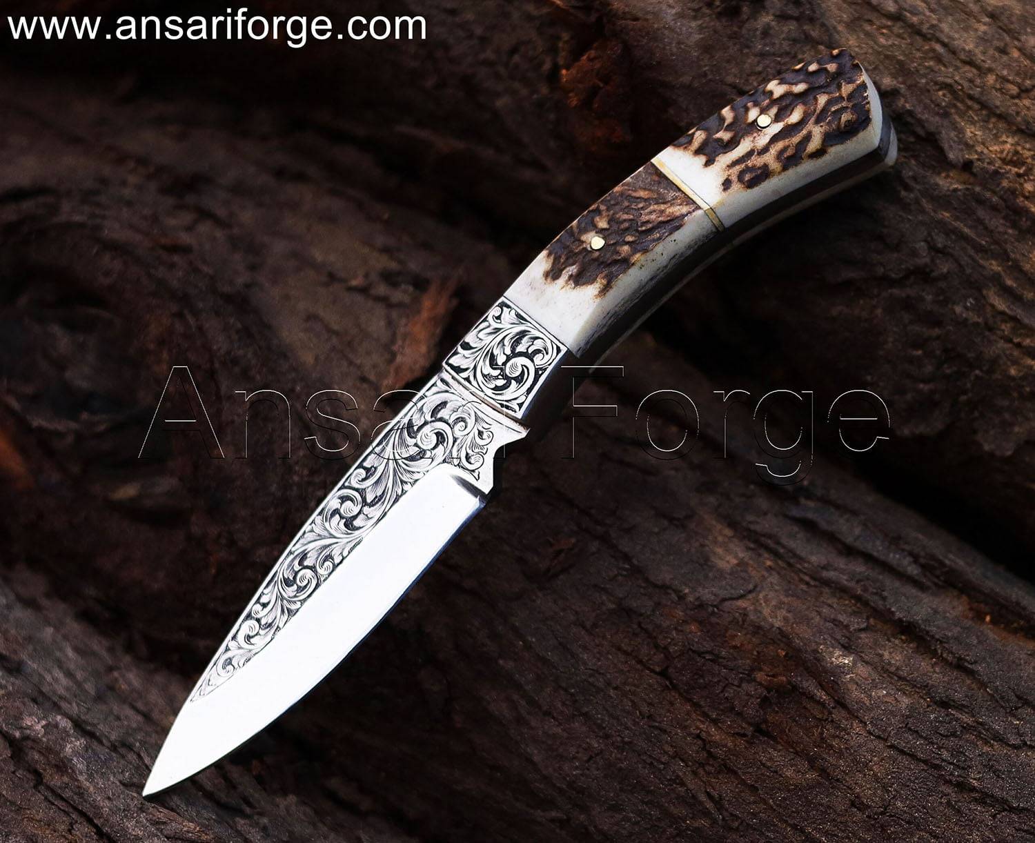 Antler handle custom engraved knife , gift for dad