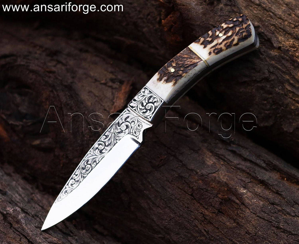 Antler handle custom engraved knife , gift for dad