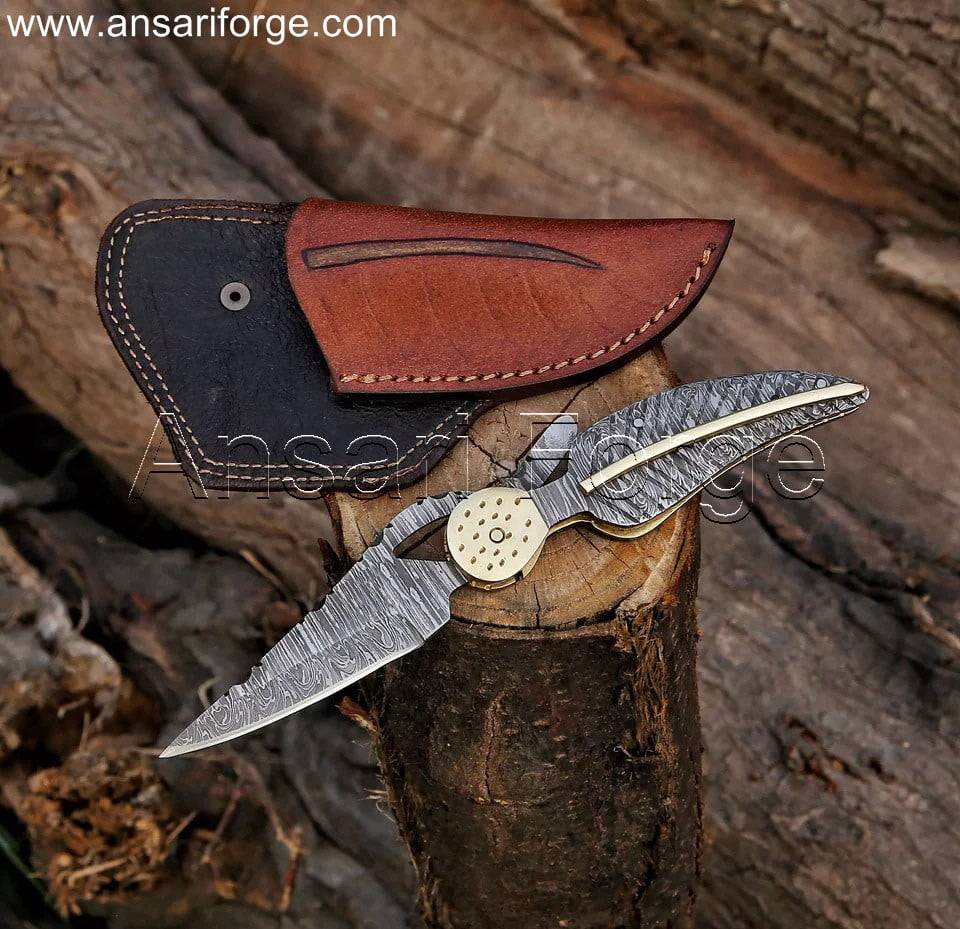 Aureate's Edge A Very Cool Custom Damascus Pocket Knife with leather pouch