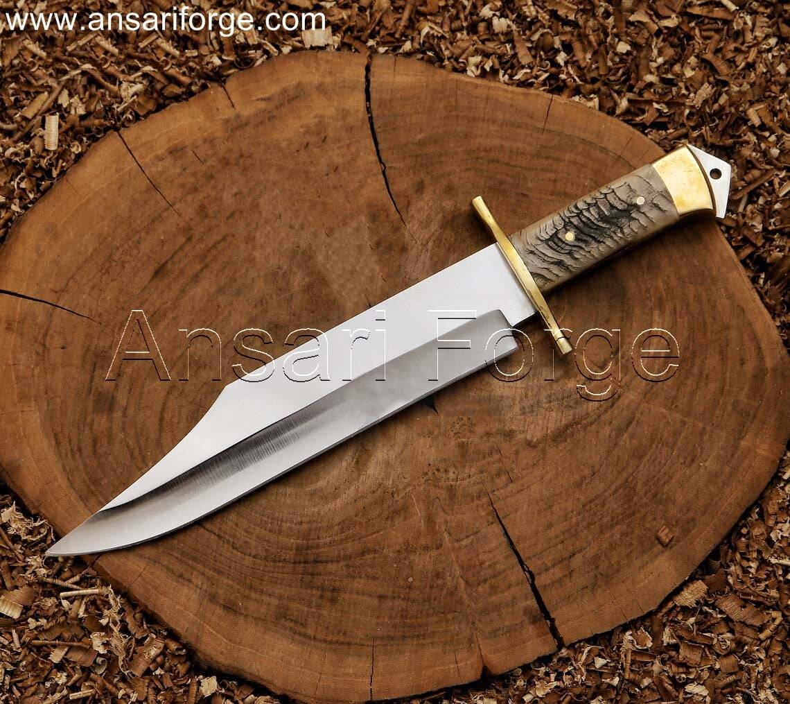 Custom Handmade 5160 Steel Best Bowie Knife With Sheath & Ram Horn Handle