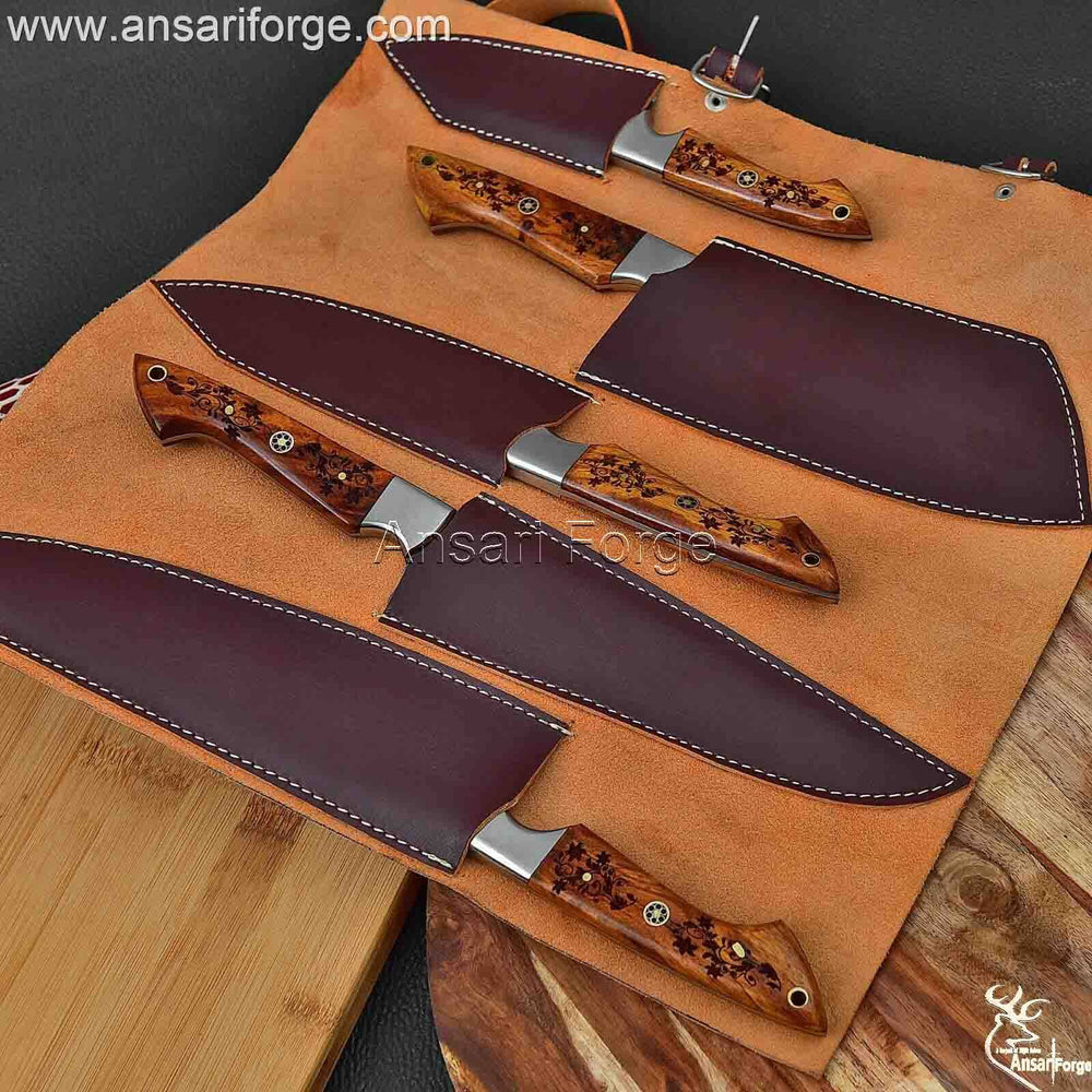 Damascus Chef Knife Set With Roll Bag 5 Pieces