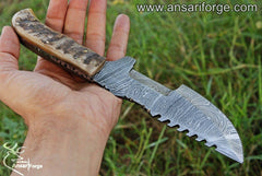 Damascus steel Tracker knife with leather sheath
