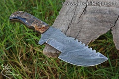 Damascus steel Tracker knife with leather sheath