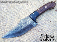 Hand Forged Damascus Steel Hunting Knife with Rosewood Handle