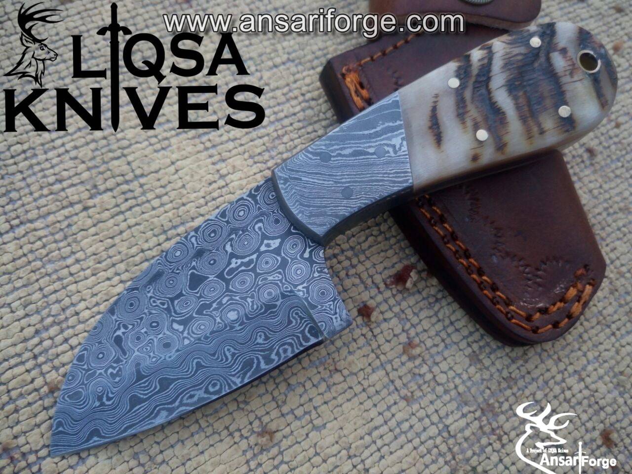 Damascus steel tear drop point hunting knife
