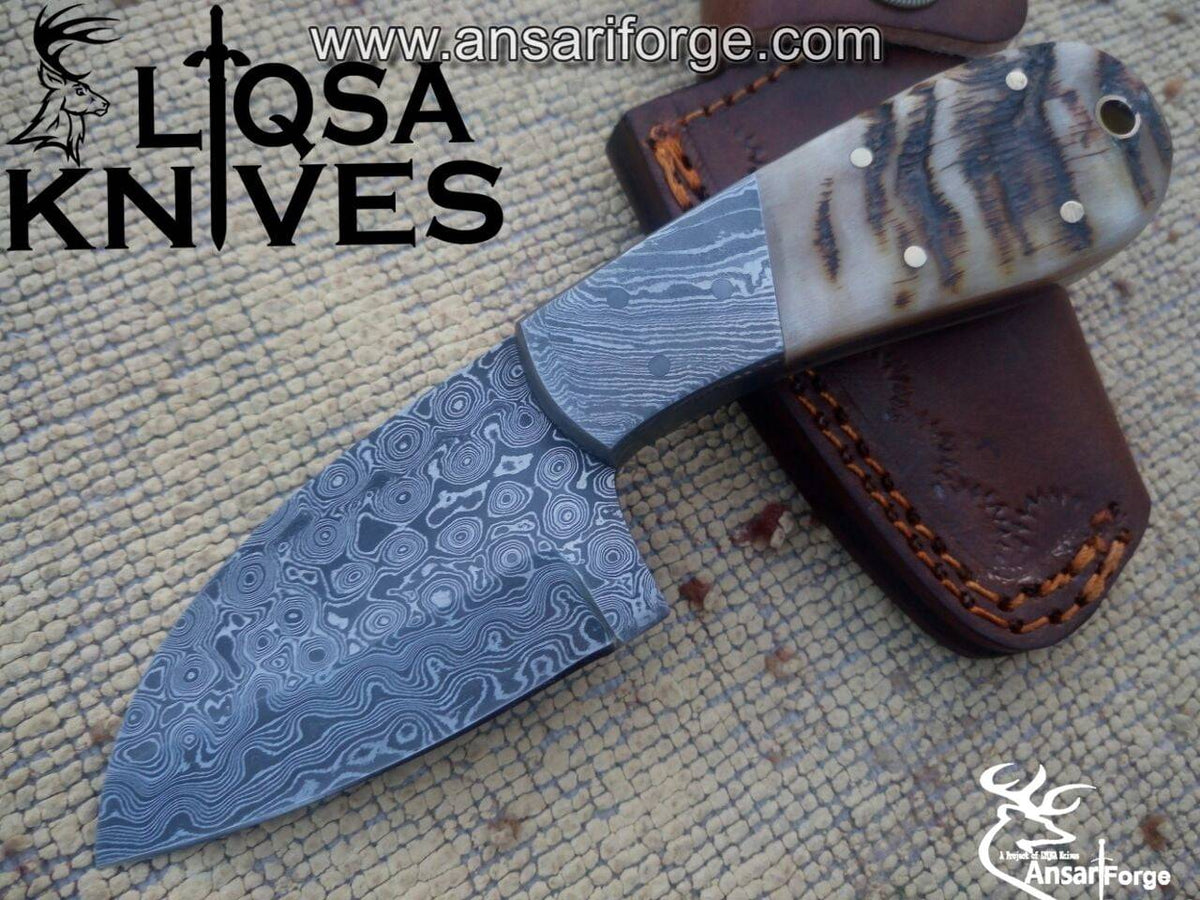 Damascus steel tear drop point hunting knife