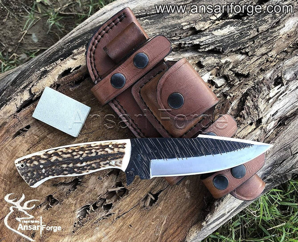 Hand forged 1095 steel knife blade with natural hammer markings
