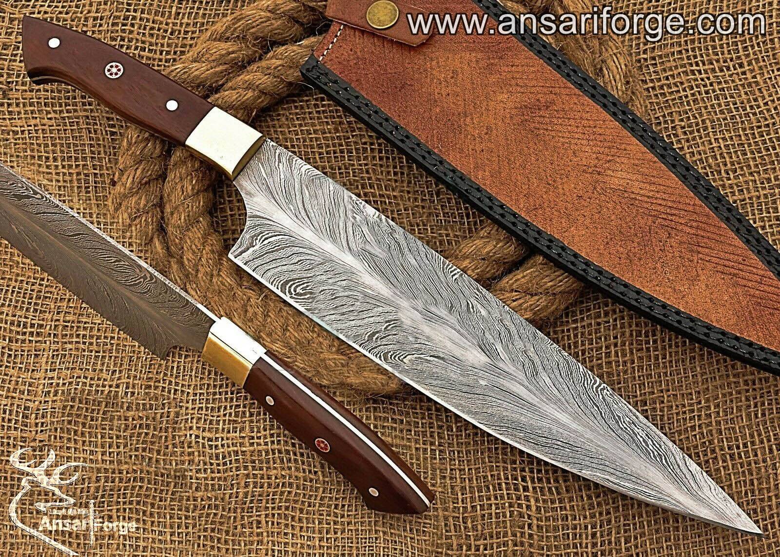 Chef Knife 8 Inch, Japanese Damascus Kitchen Knife Feather pattern,Professional Sharp Chef’s Knife,wood Handle And Leather Sheath