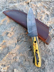 Best knife Damascus hunting skinning knife with leather sheath Best Fixed Blade Buck knives for men