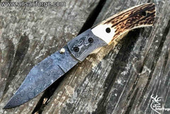 Custom Handmade Pocket Knife Damascus Steel Folding Knife With Sheath.