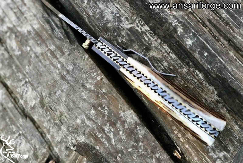 Custom Made Damascus Steel Pocket Knife with clip.