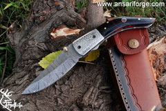 Damascus steel folding blade pocket knife 