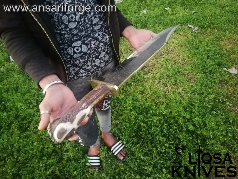 Premium Stag Handle Bowie Knife with Pure Brass Guard – Ergonomic & Durable Grip.