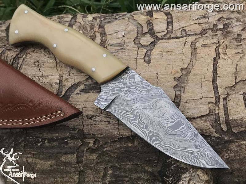 Handmade Damascus steel bone handle hunting knife