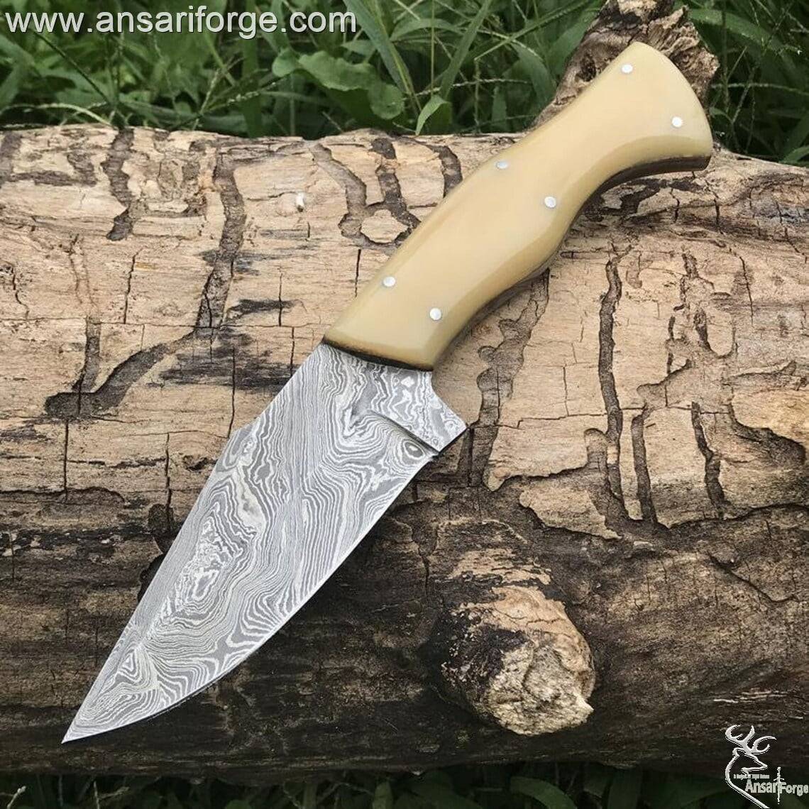 Handmade Damascus steel bone handle hunting knife