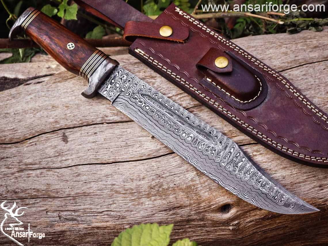 Custom Handmade Forged Damascus Steel Bowie Hunting Knife With Sheath