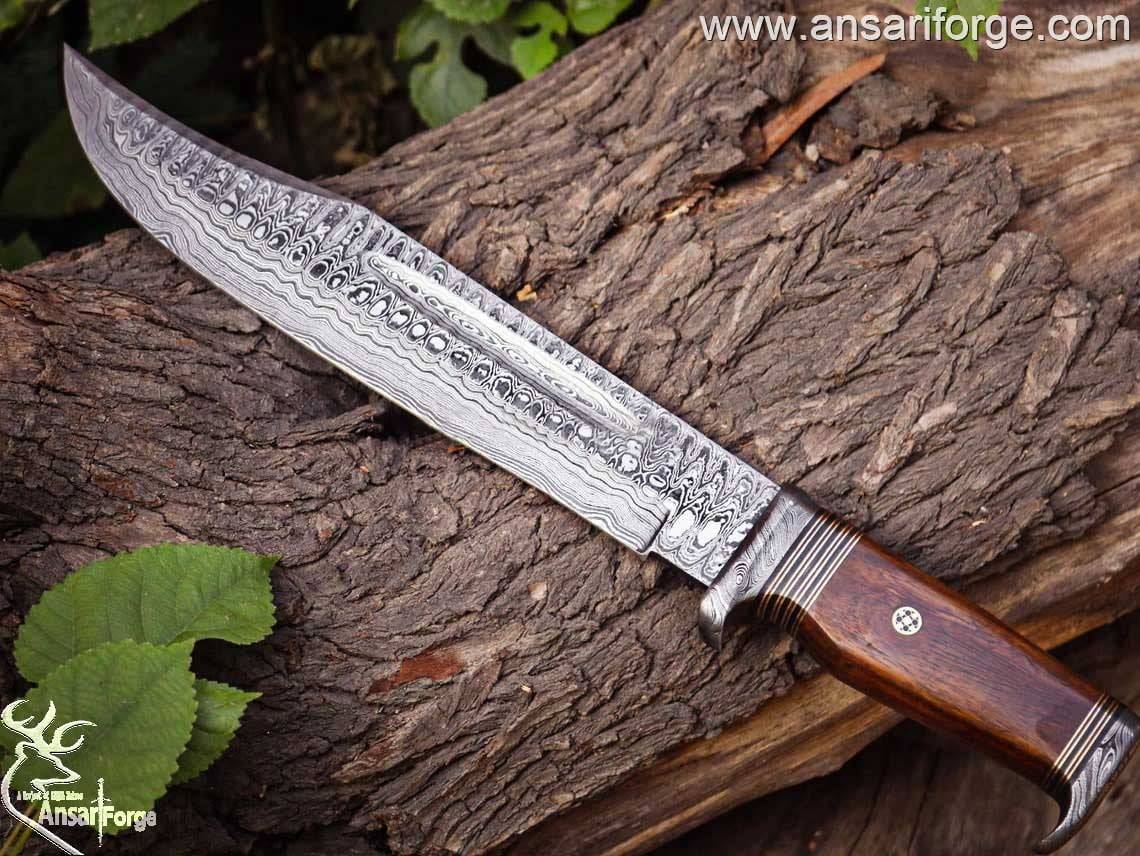 Custom Handmade Forged Damascus Steel Bowie Hunting Knife With Sheath