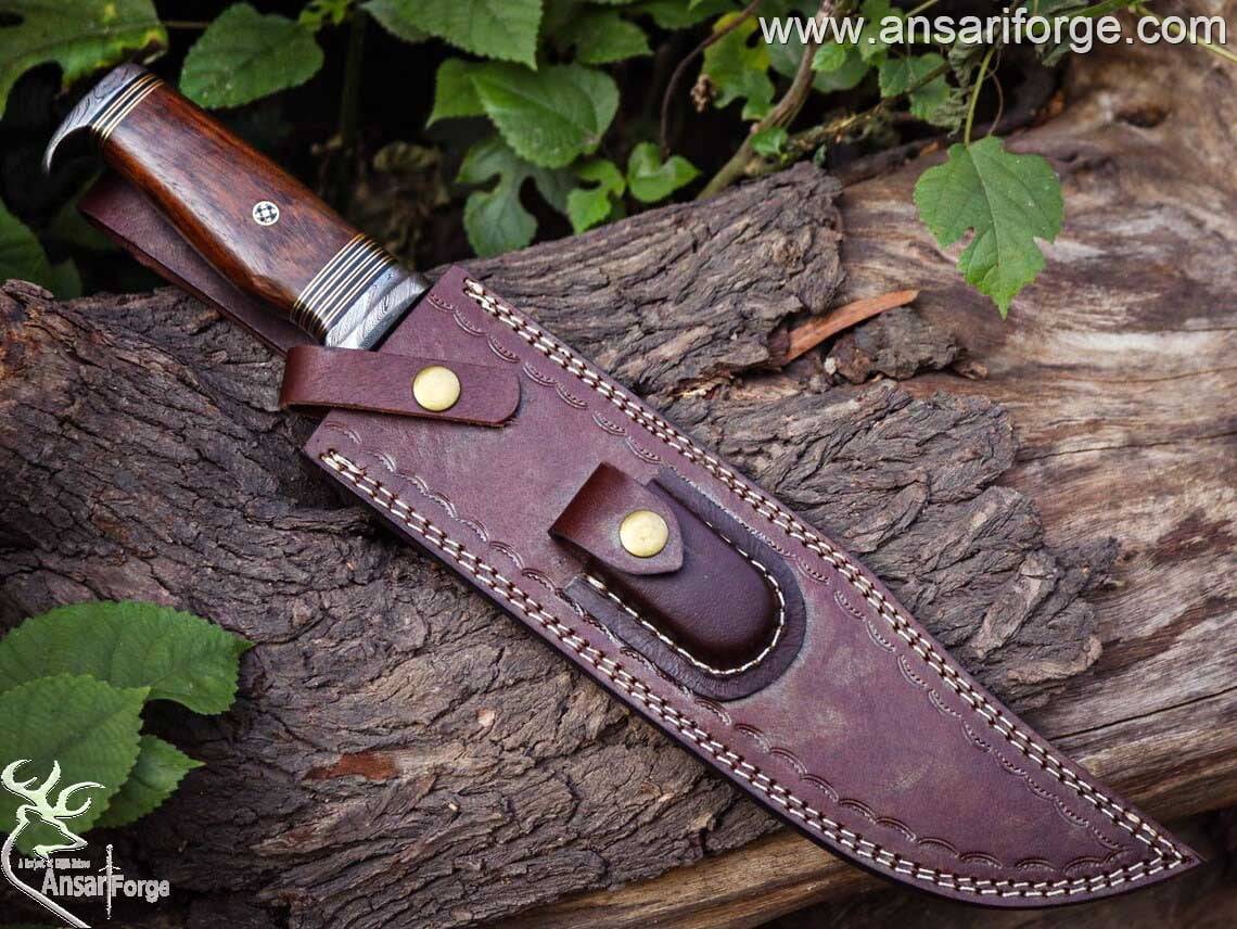 Custom Handmade Forged Damascus Steel Bowie Hunting Knife With Sheath