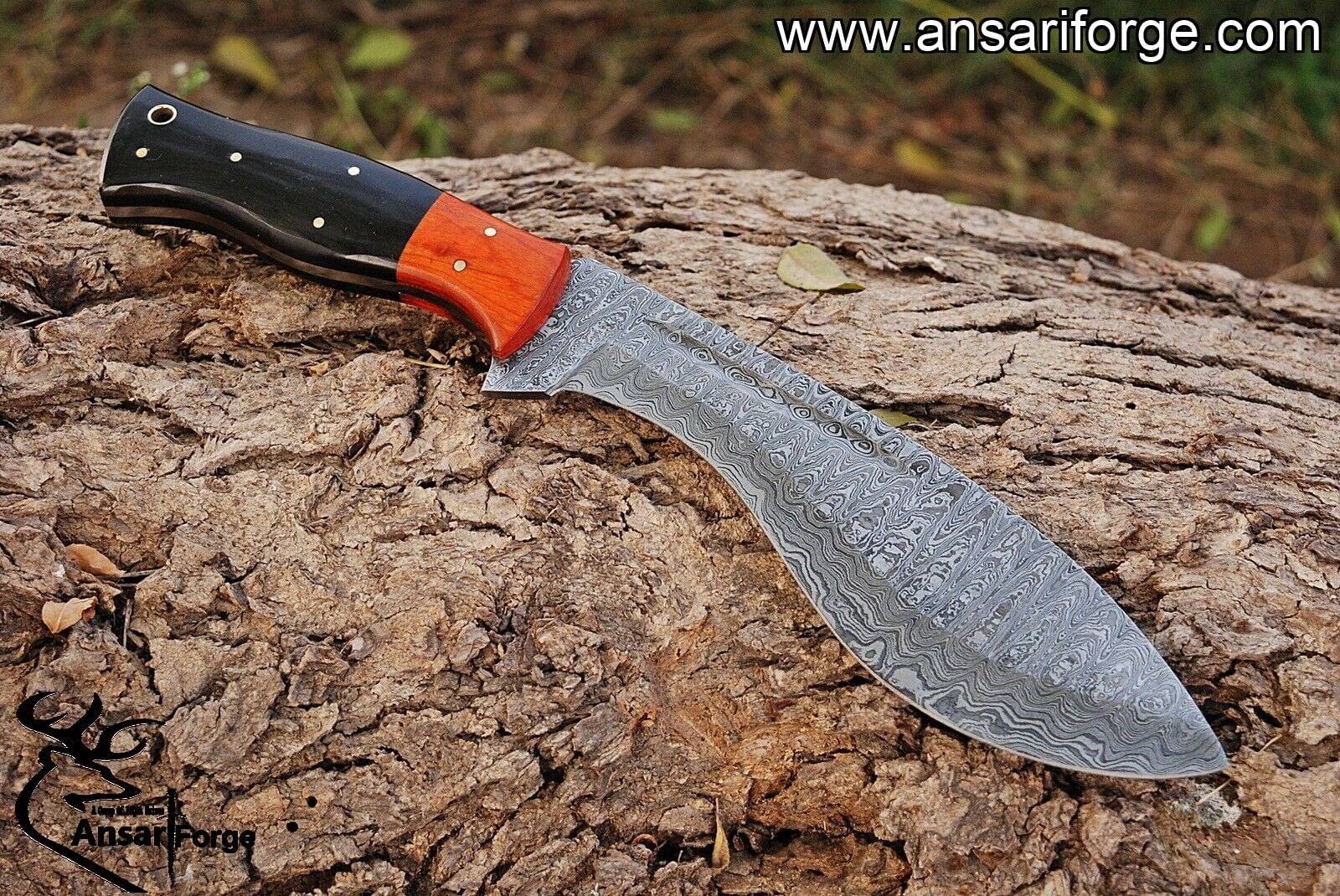 Hand forged Damascus steel hunting knife.