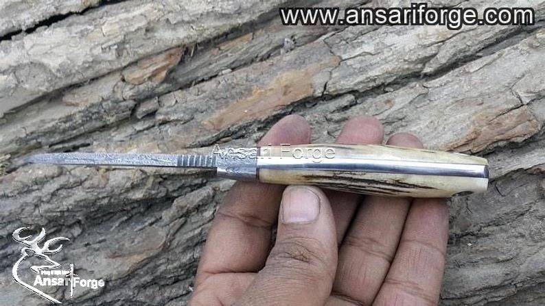 Loveless Knife Damascus Steel Stag Handle Hunting Knife