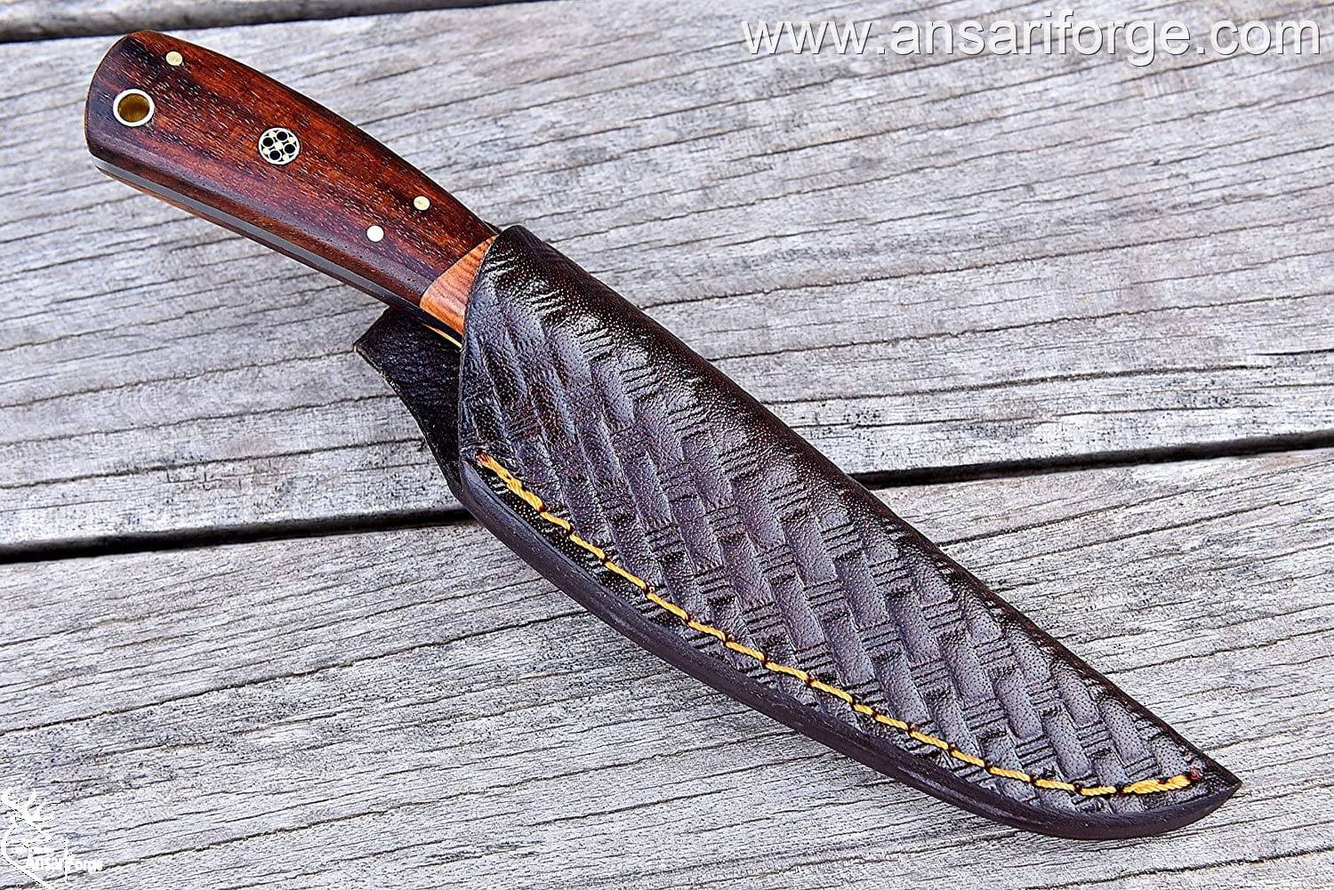 Custom handmade Damascus steel wood handle hunting knife