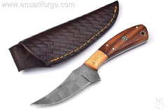 Custom handmade Damascus steel wood handle hunting knife