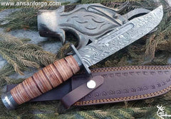 Ansari Forge Damascus Steel USMC Combat Fighter Fixed Blade Hunting Knife With Sheath Prototype