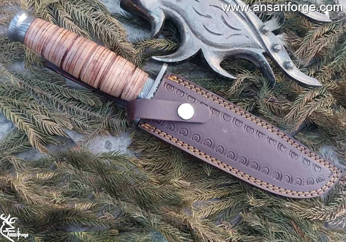 Ansari Forge Damascus Steel USMC Combat Fighter Fixed Blade Hunting Knife With Sheath Prototype