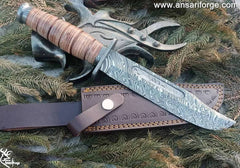 Ansari Forge Damascus Steel USMC Combat Fighter Fixed Blade Hunting Knife With Sheath Prototype