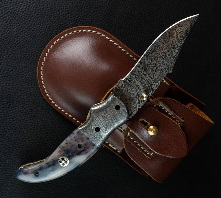 Damascus steel handmade folding pocket knife EDC