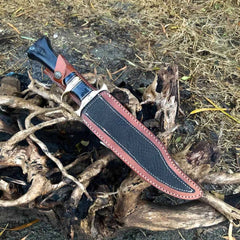 Handmade Damascus Steel Fixed Blade Bone Black Handle Bowie Knife With Sheath