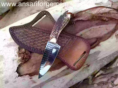 handmade cowhide leather pancake style sheath for horizontal Cowboy Knife carry.