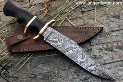 Custom Handmade Sub Hilt Damascus Steel Bowie Knife 13.0 " Inches Hunting Knife With Ebony Wood Handle And Leather Sheath