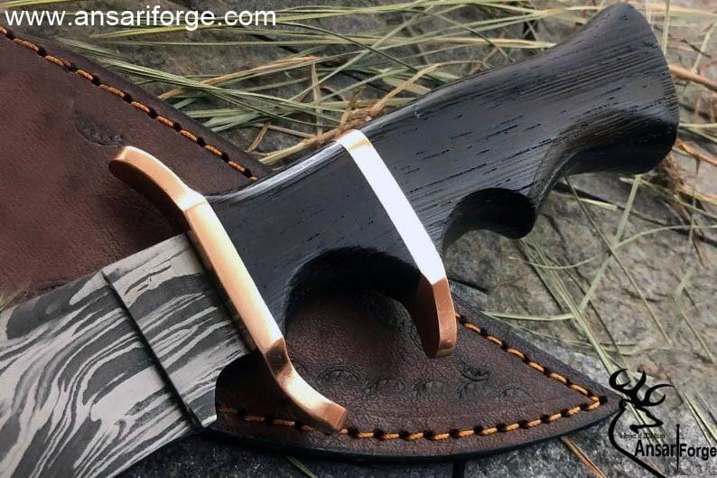 Custom Handmade Sub Hilt Damascus Steel Bowie Knife 13.0 " Inches Hunting Knife With Ebony Wood Handle And Leather Sheath