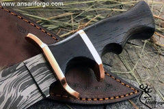 Custom Handmade Sub Hilt Damascus Steel Bowie Knife 13.0 " Inches Hunting Knife With Ebony Wood Handle And Leather Sheath