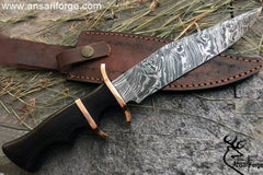 Custom Handmade Sub Hilt Damascus Steel Bowie Knife 13.0 " Inches Hunting Knife With Ebony Wood Handle And Leather Sheath