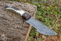 Damascus Tracker Knife Stag Handle