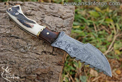 Damascus Tracker Knife Stag Handle