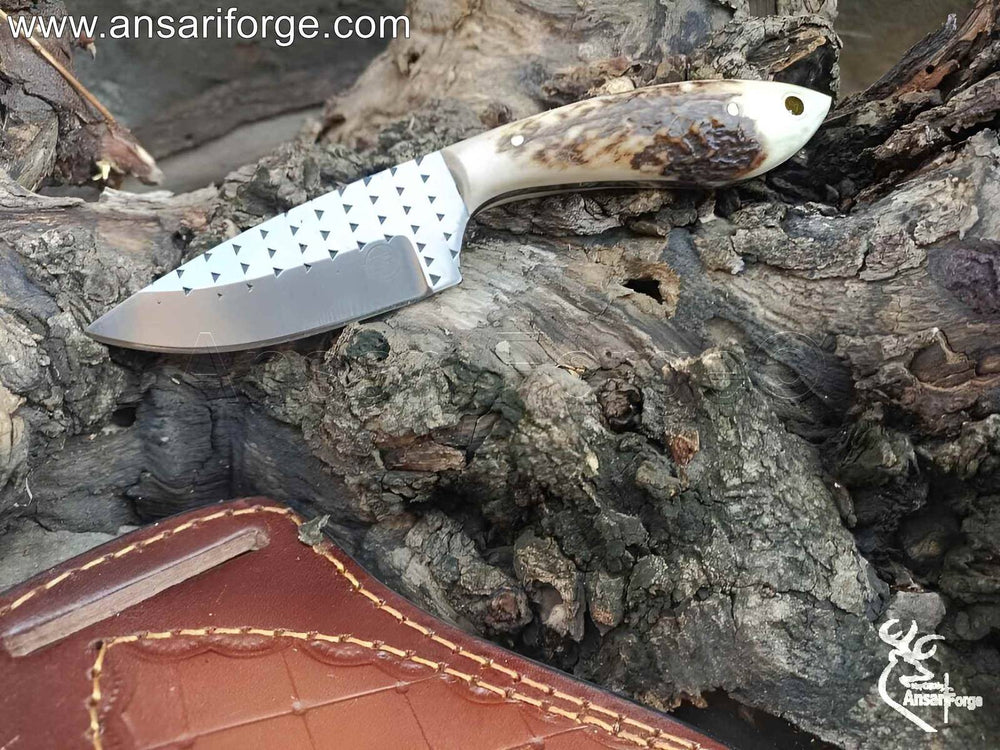 Antler handle knife with farrier rasp steel full tang blade on sale.